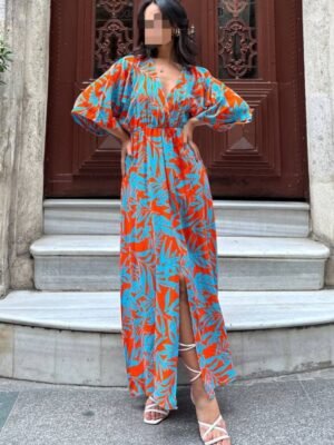 Robe imprimée turquoise orange