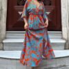 Robe imprimée turquoise orange
