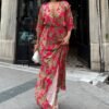 Robe imprimée rose vert