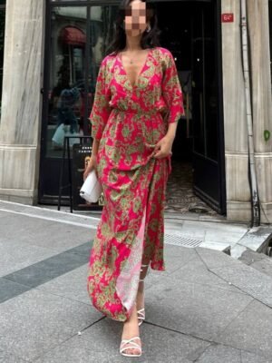 Robe imprimée rose vert