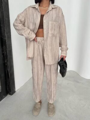 Ensemble chemise pantalon beige