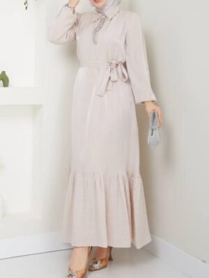 Robe satinée beige