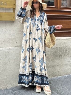 Robe imprimée beige bleue