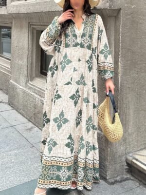 Robe imprimée beige verte