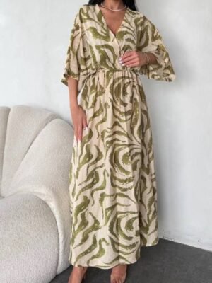 Robe imprimée beige verte
